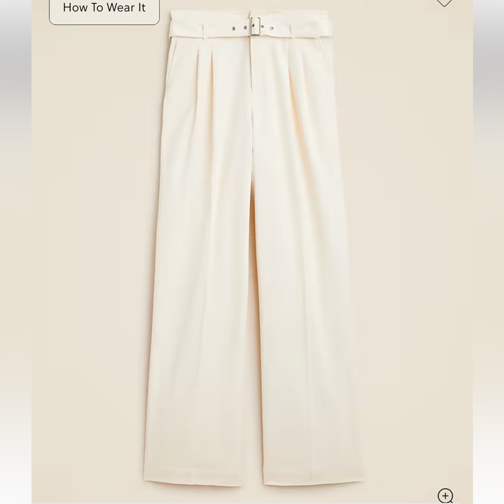 J. Crew Belted Wide Leg Trouser in City Twill Soft Ivory size 22 NWT